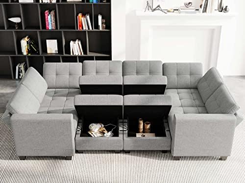 Belffin Modular Sleeper Sofa Bed with Storage Seat Oversized Modular Sectional Sofa Couch Set Reversible Modular Sleeper Sectional Couch Bed Light Grey - Image 4