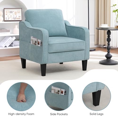 Accent Chairs Set of 2, Upholstered Living Room Chairs with Side Pockets, Mid Century Modern Reading Chair for Bedroom, Comfy Armchair Single Sofa Side Chair for Office, Small Room, Teal Green - Image 4