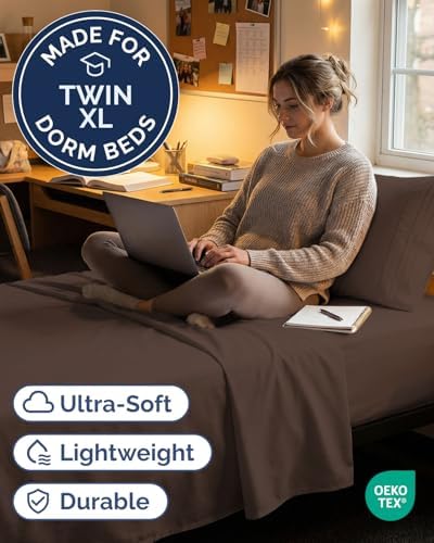 Twin XL 3 Piece Sheet Set - College Dorm Room Essentials - Brown - Image 2