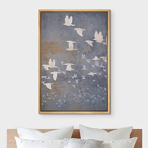 NWT Framed Canvas Print Wall Art Pastel Flying Bird Collage Nature Wilderness Illustrations Modern Art Decorative Landscape Rustic Zen Colorful for Living Room, Bedroom, Office - 16"x24" Natural - Image 3
