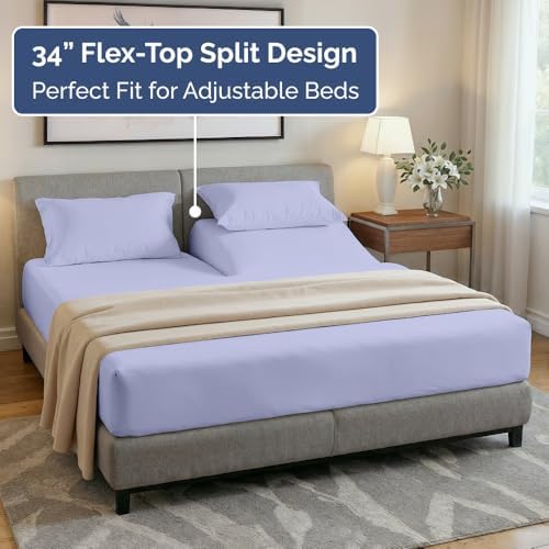 Flex Top Split Head King 4 Piece Sheet Set - Soft & Breathable - Lavender - Image 3