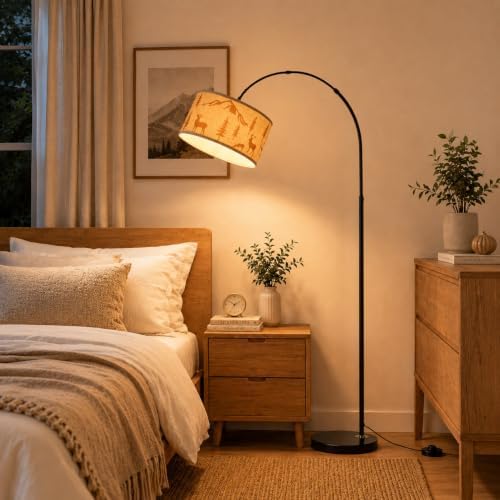 Farmhouse Rustic Arc Floor Lamp-Deer Design, 1-Light E26 Linen - Image 4