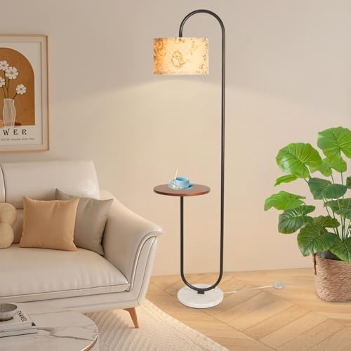 Hsyile Arc Floor Lamp with Hanging Drum Shade for Living Room-Marble Base Modern Tall Stand Up Light with Table, Contemporary Over The Couch Black Lamp Standing Lamps - Image 5