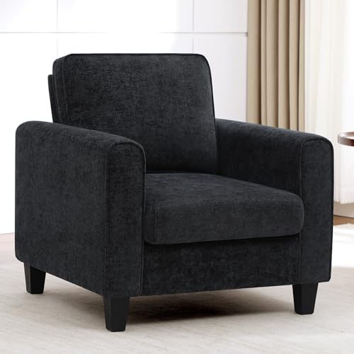 Accent Chair for Living Room, Mid Century Modern Upholstered Living Room Chair, Chenille Reading Armchair for Apartment, Waiting Room, Office, Black by choairy