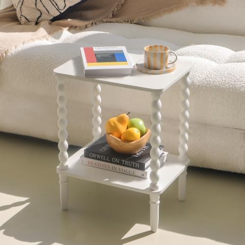 Fultyle White Side Table, 2-Tier Small End Table, Modern Night Stand - Image 2