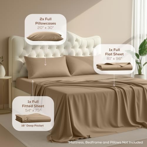 Full Sheets Set, 4 Pieces 16" Deep Pocket Hotel Luxury Bed Sheets, Sand - Image 2