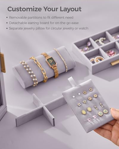 Glimmloop 360° Rotating Jewelry Box with 5 Drawers, Spacious Vertical Jewelry Organizer with Glass Window, Jewelry Storage Case, Dustproof & Moisture-resistant Design, Grey - Image 6