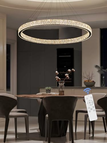 Modern LED Dimmable Crystal Chandelier 47.5" Ring Pendant Light Adjustable Round Chrome Crystal Chandelier Light Fixtures for Dining Room Living Room - Image 5