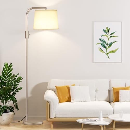 Ambimall Fully Dimmable Floor Lamp with 9W LED Bulb, Standing Lamp for Living Room with Adjustable Head, Modern Tall Light with Rotary Switch for Office, Light Gold and Beige by Ambimall