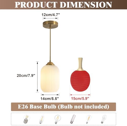 KCO 2 Pack Small Brass Gold 5.5” Ribbed Cylinder White Glass Pendant Lights - Image 2