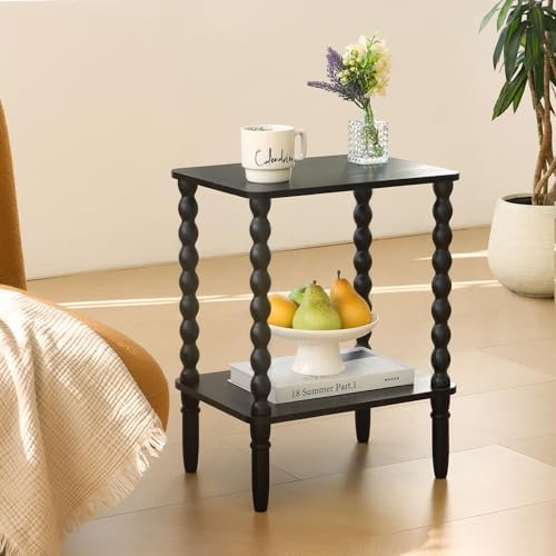 Fultyle Black Side Table, 2-Tier Small End Table, Vintage Night Stand - Image 2