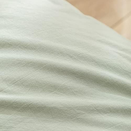 BESTOUCH Cotton Solid Duvet Cover Set Linen Feel Sage Green Super King - Image 6