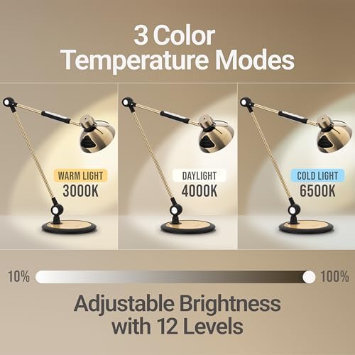 OTUS Tall LED Architect Desk Lamp for Home Office, Gesture Control, Brass - Image 5