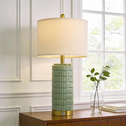 PoKat 25'' Bedside Table Lamps Set of 2 for Living Room with USB A&C Ports, Touch Lamps with 3-Way Dimmable Control for Bedroom, Farmhouse Green Lamps for Nightstand Office Hallway (Bulbs Included) - Image 6