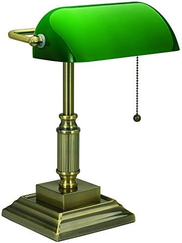 V- Light Desk Lamp, LED Light, Table Lamp, Replaceable LED Bulb, Bronze Desk Light with Green Shade by Unknown