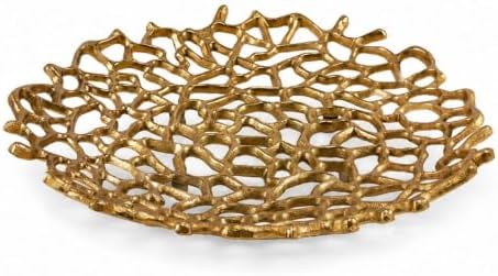 Modern Day Accents Coralino Decorative Coral Plate – Cast Aluminum Openwork Centerpiece Tray, Elevated Design with Protective Feet, Nickel Plated Silver or EPL Gold Finish by GetAccents