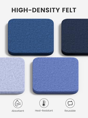 Fluxynara Felt Coasters with Holder, Set of 8 for Drinks, Denim Mist - Image 3