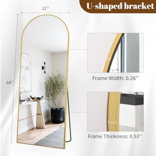 Koonmi 64x21 Arched Full Length Mirror, Floor Mirror with Stand - Image 4