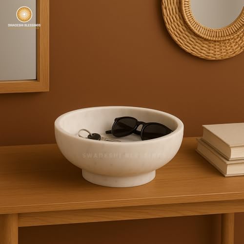 SWADESHI BLESSINGS HandCrafted Marble Decorative Bowl for Home Decor, 10.5" - Image 6