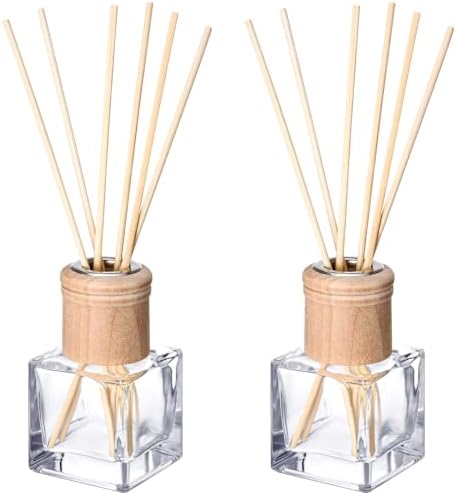 Roshtia 2 Set Reed Diffuser Bottles 50ml Glass Wooden Caps Rattan Sticks by Roshtia