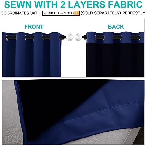 NICETOWN 100% Blackout Blinds, Laundry Room Decor Window Treatment Curtains, Thermal Insulated Energy Smart Drapes and Draperies for Villa, Hall and Studio, Royal Blue, Set of 2, 52 inches x 95 inches - Image 5