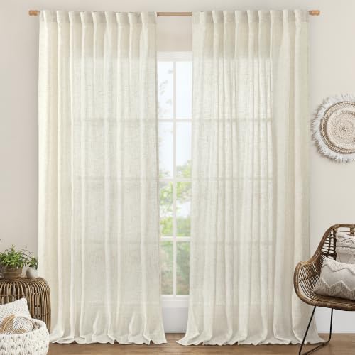 LAMIT Extra Wide Linen Sheer Curtains for Bedroom Light Filtering Panels by LAMIT