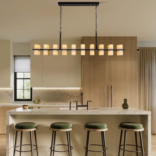 Alabaster Round Chandelier, Natural Spanish Stone Texture Chandeliers,Round Chandeliers for Dining Room Small Chandelier Light Fixture for Kitchen Living Room Foyer Entryway Hallway (Brass) - Image 6