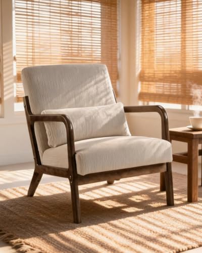 Garvee Mid Century Accent Chair, Upholstered Armchair with Lumbar Pillow by Garvee