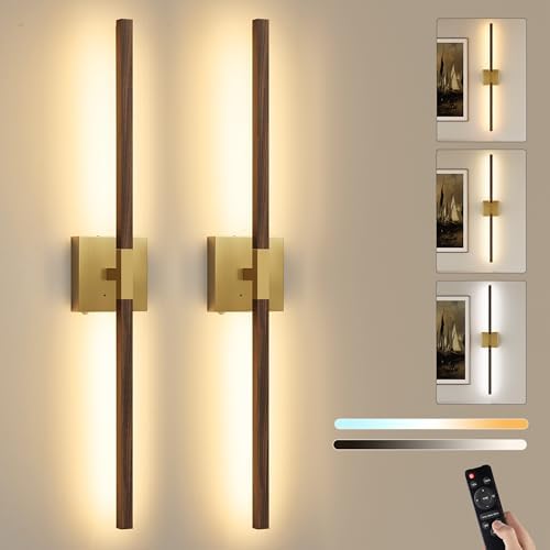 Rayogale Gold & Walnut Wireless Wall Sconce with Remote Control, 24 Inch by Rayogale