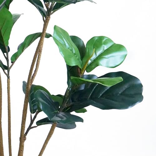 Artificial Tree in Black and Brown Striped Planter, Fake Ficus Lyrata Silk Tree for Indoor and Outdoor Home Decoration - 66" Overall Tall (Plant Pot Plus Tree) - Image 4