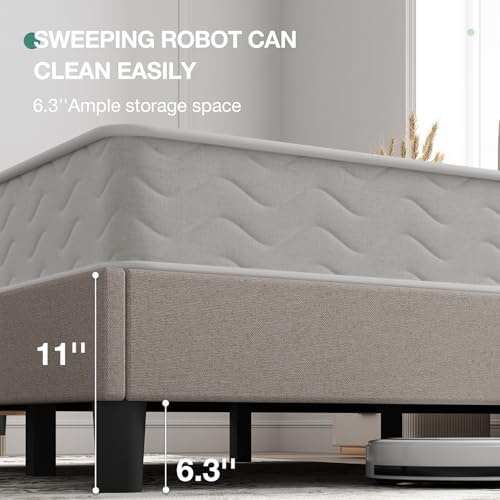 Novilla Full Size Bed Frame with Adjustable Headboard Platform Full Bed Frame with Linen Fabric Upholstered Headboard, No Box Spring Needed, Noise-Free, Wooden Slats Support, Easy Assembly, Beige - Image 5