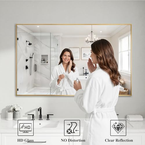Koonmi Gold Mirrors for Wall, 30x48 Inch Bathroom Mirror, Rectangular Wall Mirror for Living Room Bedroom Bathroom, Hangs Horizontally or Vertically - Image 3
