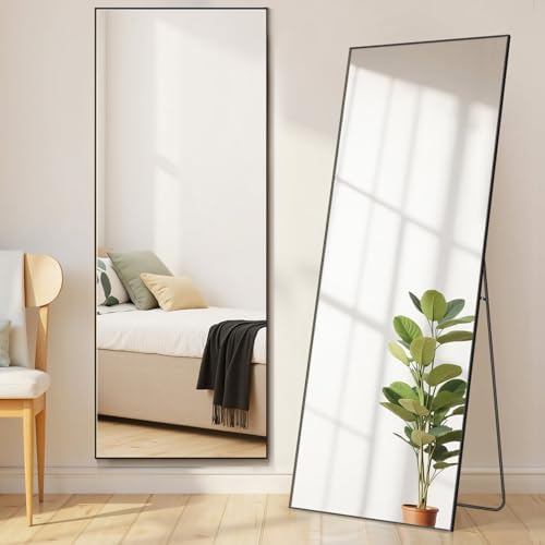 Mirror Full Length, Upgraded 21"x64" Body Wall Mirrors with Shatter-Proof Glass, Floor Standing, Hanging or Leaning, Large Tall Mirror with Stand Aluminum Alloy Frame for Bedroom Cloakroom by Aidoly