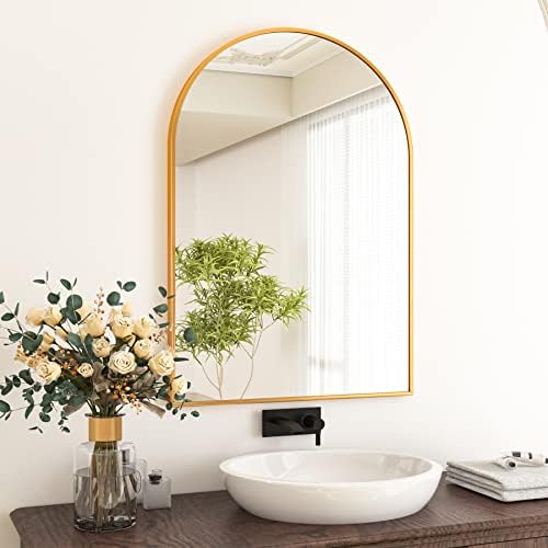 HARRITPURE Arched Bathroom Mirror 24" x 36“ Gold Modern Wall Mirror Aluminum Alloy Frame Decorative Mirrors for Bedroom Living Room Entryway by HARRITPUREHome