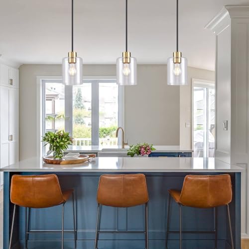 Black Brass Pendant Lights Kitchen Island - Clear Glass Pendant Light Fixture Multiple Stems Rods 3 Units 12 Inch 3 Units 4 Inch (1 Pack Black Brass Downrod) - Image 6