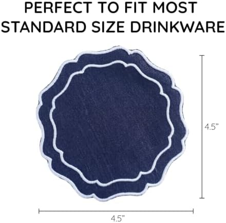Linen Coasters for Drinks, Set of 6, 4.5 inch, Navy - Image 3