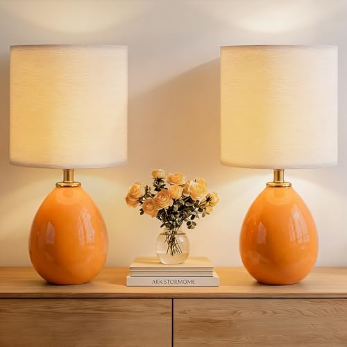 Dawnwake 17.7" Ceramic Table Lamps Set of 2 for Living Room Bedroom, Orange by Dawnwake
