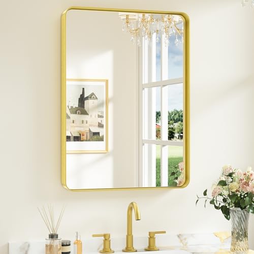 Keonjinn 22 x 30 Inch Brushed Gold Bathroom Mirrors for Over Sink by Keonjinn
