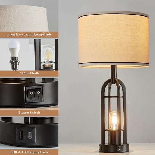 SRJJA 24" Black Table Lamps for Living Room Bedroom Set of 2, USB A+C - Image 5