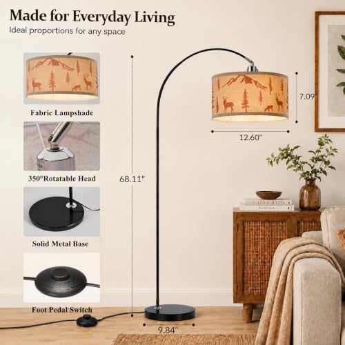 Farmhouse Rustic Arc Floor Lamp-Deer Design, 1-Light E26 Linen - Image 2