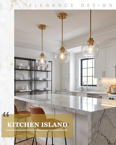 Pendant Lights Kitchen Island, 7" Modern Brushed Gold Hanging Lights Fixtures with Clear Seeded Glass Globe Shade, Kitchen Island Lighting for Bathroom, AD-22280-1P-GD-S - Image 4