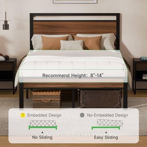 Z-hom Full Metal Bed Frame&Wooden Headboard&Footboard,No Box Spring,Walnut - Image 4