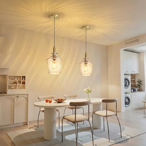 Stripes Amber Glass Pendant Light for Kitchen Island Gold 8 Inch 1 Pack - Image 3