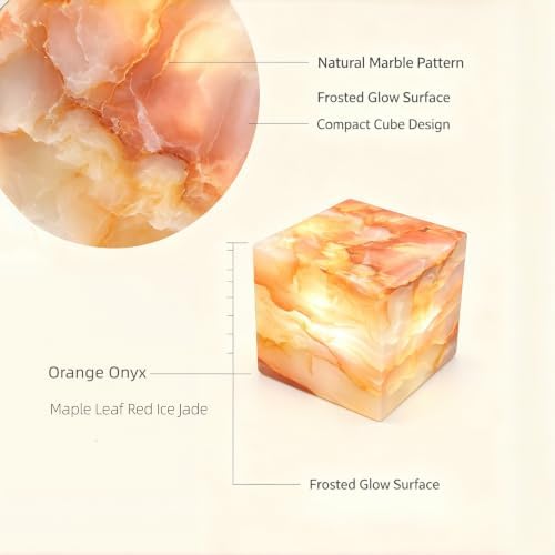 Marble Lamp Luxury Stone Table Lamp Type-C Rechargeable Touch Night Light Small Bedside Lamp Cordless Ambient Light for Home Decor, Bedroom, Living Room & Office (Red Ice Jade) - Image 4