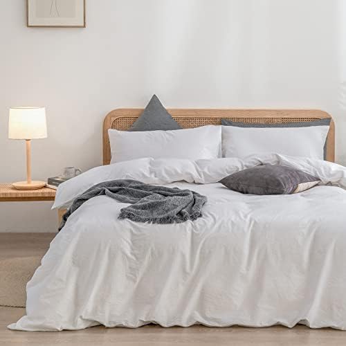 BESTOUCH Cotton Solid Duvet Cover Set Bright White Oversized Queen by BESTOUCH