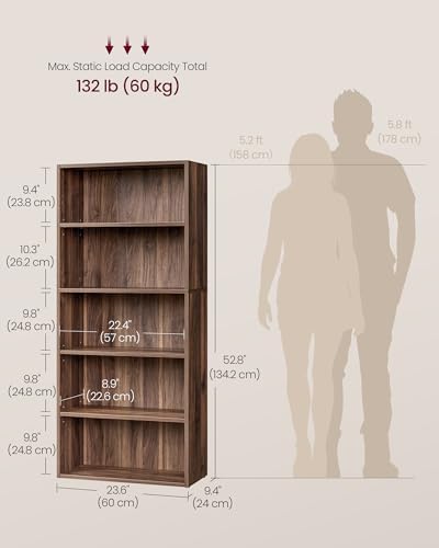 VASAGLE 5-Tier Bookshelf, Storage Organizer, 23.6 x 9.4 x 52.8 Inches - Image 2