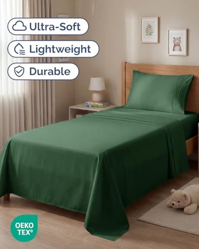 Twin Size 3 Piece Sheet Set - Breathable & Cooling Sheets - Emerald Green - Image 2
