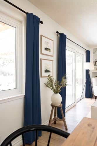 Faux Linen Total Blackout Curtains for Bedroom 96 Inch Long Midnight Blue - Image 5