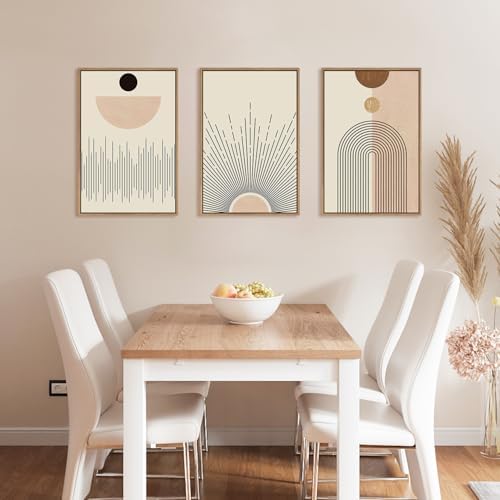 LHIUEM Large Abstract Boho Line Framed Canvas Wall Art Set,Modern Geometric Sun Wall Decor,Mid-Century Neutral Artwork for Living Room,Bedroom,Dining Room,Office -16"x24"x3 - Image 3