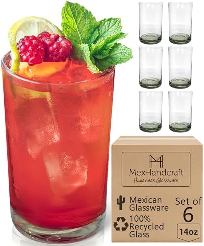 Clear 14 oz Drinking Glasses (Set of 6) | Hand Blown Mexican Glassware | Recycled Glass Drinking Glasses for Water, Juice, Margarita, Cocktails & Whiskey, Lead-Free Toxin Free - Image 3